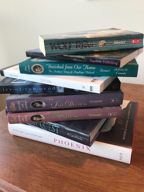 pile of Sharon Stewart books